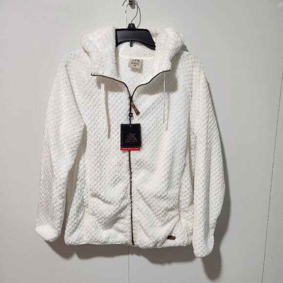 ZEROXPOSUR NEW Women's Fuzzy Cozy Pearl White Zipper Faux Fur Teddy Jacket Large - Picture 1 of 10